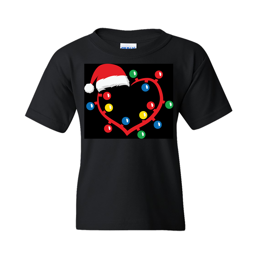 Christmas T-Shirt: Santa Hat on Heart and Lights (3) - FREE SHIPPING