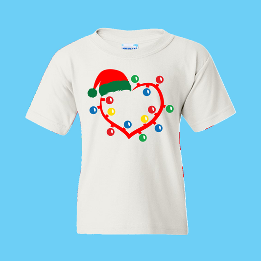 Christmas T-Shirt: Santa Hat on Heart and Lights (3) - FREE SHIPPING