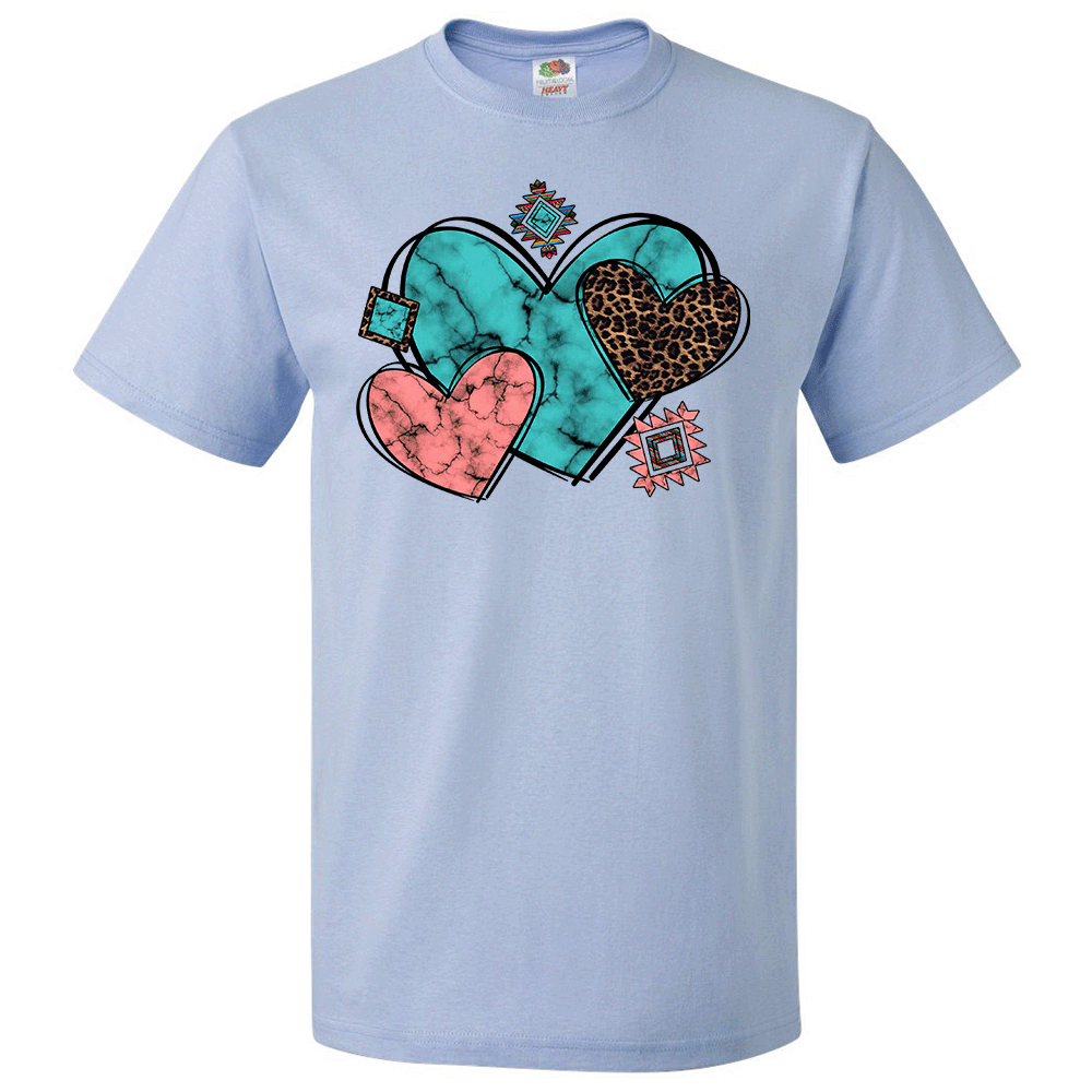 Short Sleeve T-Shirt: Valentines Day - "Three Hearts" (V22) - FREE SHIPPING