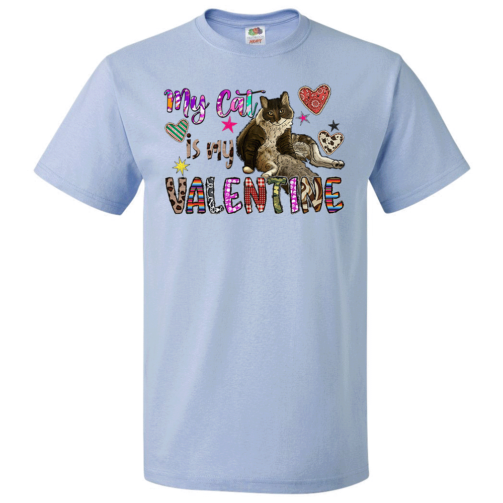 Short Sleeve T-Shirt: Valentines Day - "My Cat Is My Valentine" (V32) - FREE SHIPPING
