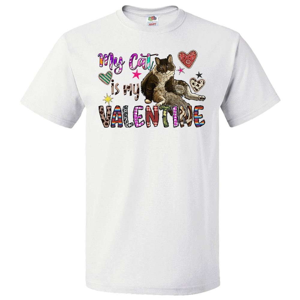 Short Sleeve T-Shirt: Valentines Day - "My Cat Is My Valentine" (V32) - FREE SHIPPING