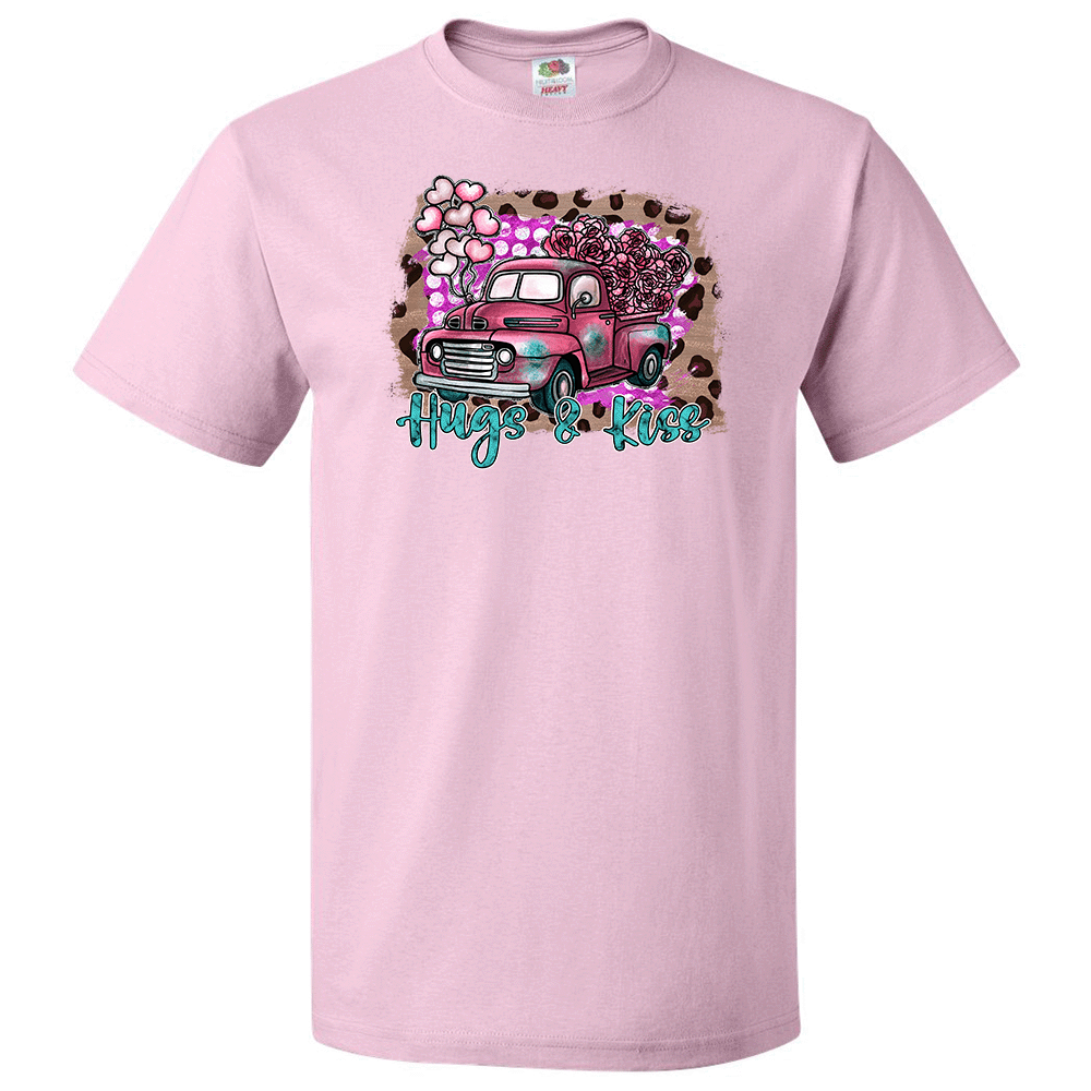 Short Sleeve T-Shirt: Valentines Day - "Hugs and Kisses (Truck)" (V63) - FREE SHIPPING