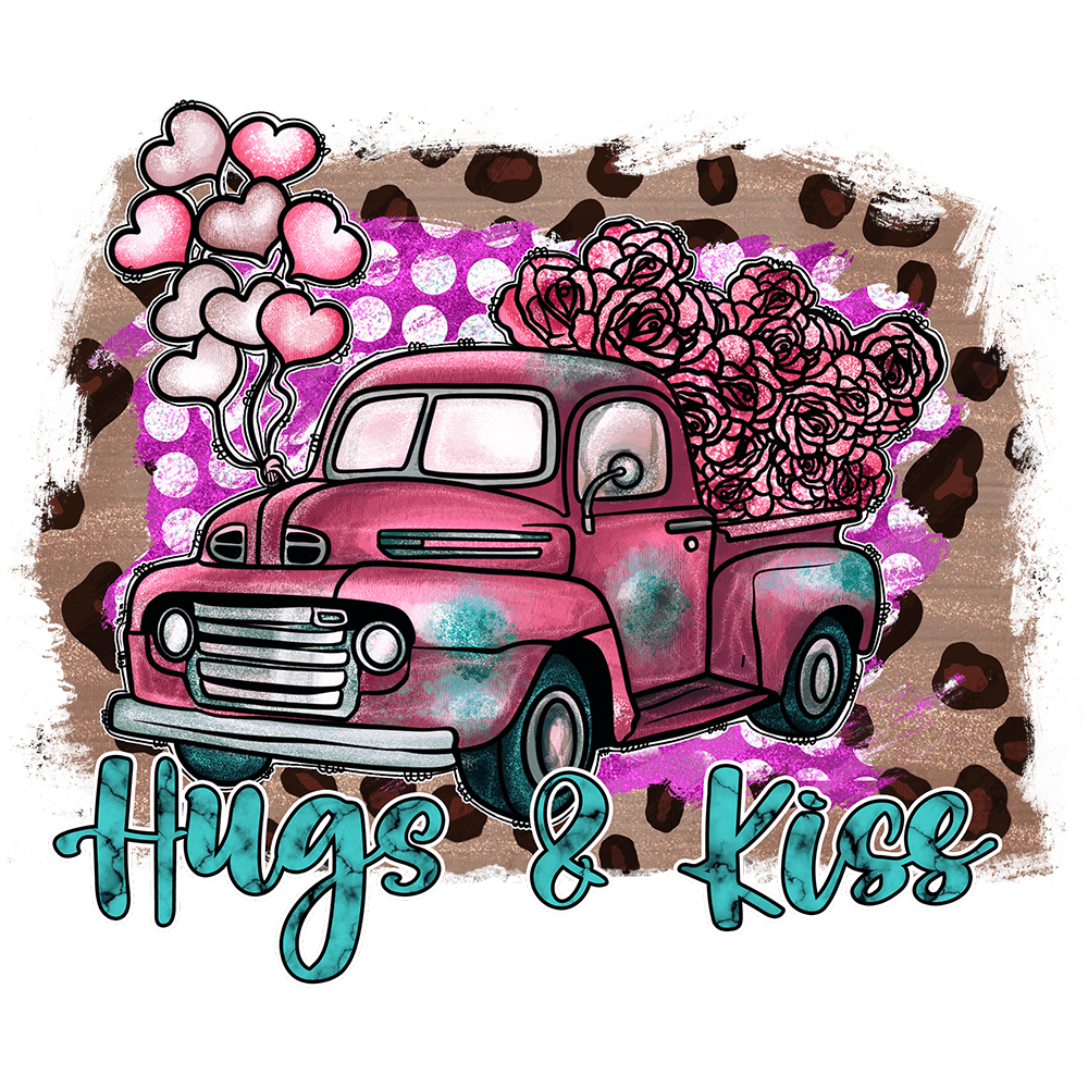 Short Sleeve T-Shirt: Valentines Day - "Hugs and Kisses (Truck)" (V63) - FREE SHIPPING