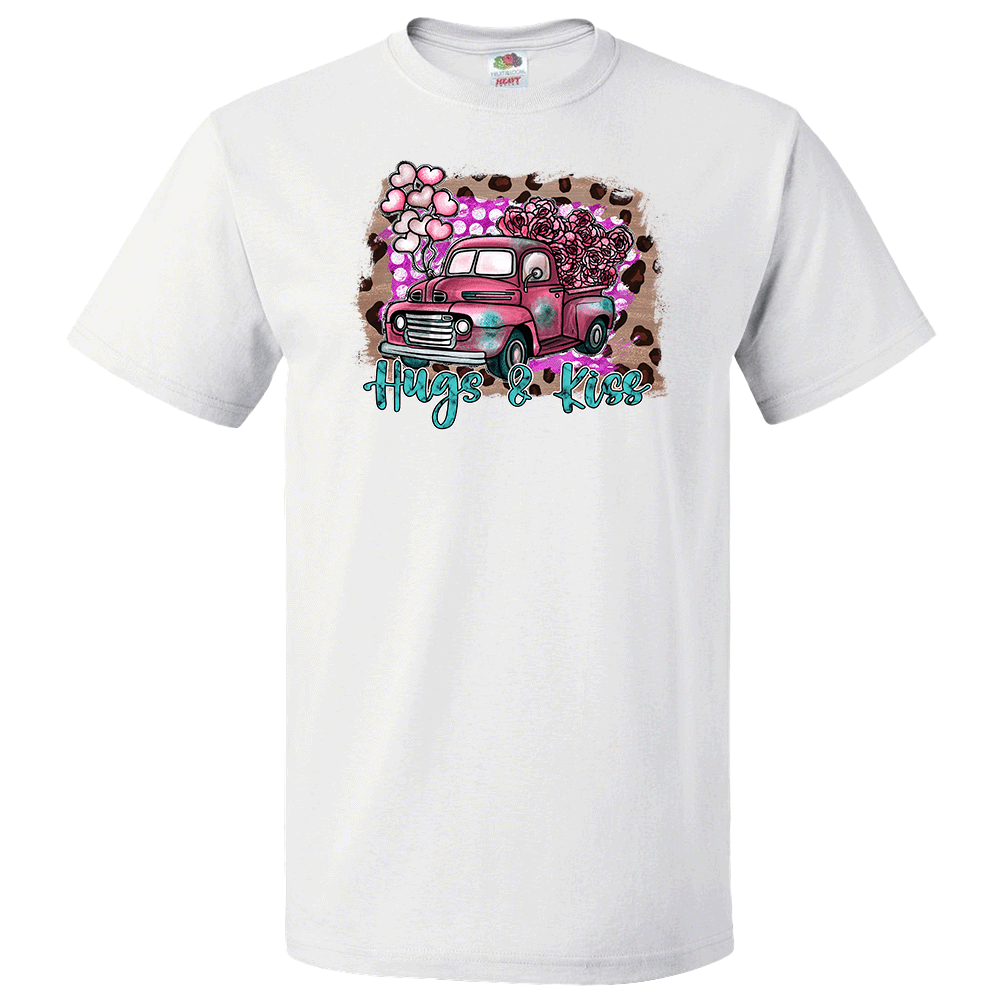 Short Sleeve T-Shirt: Valentines Day - "Hugs and Kisses (Truck)" (V63) - FREE SHIPPING