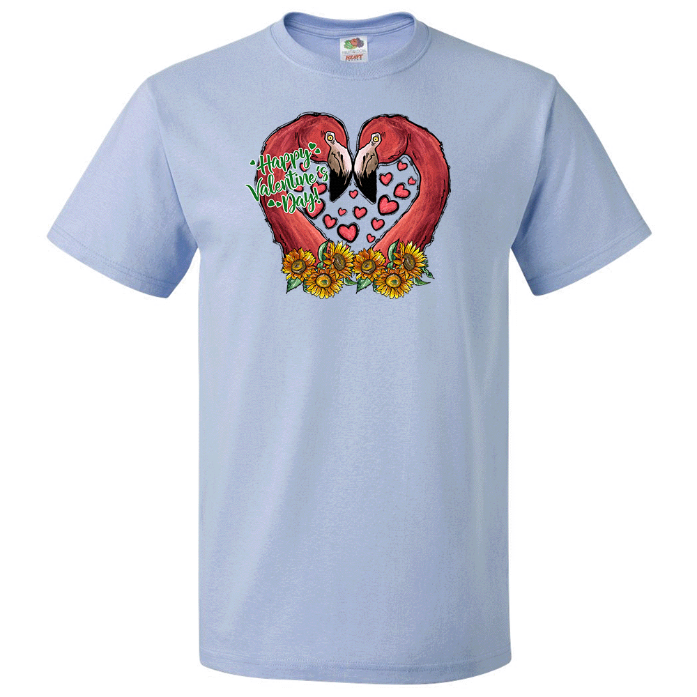 Short Sleeve T-Shirt: Valentines Day - "Happy Valentine's Day (Flamingos)" (V68) - FREE SHIPPING