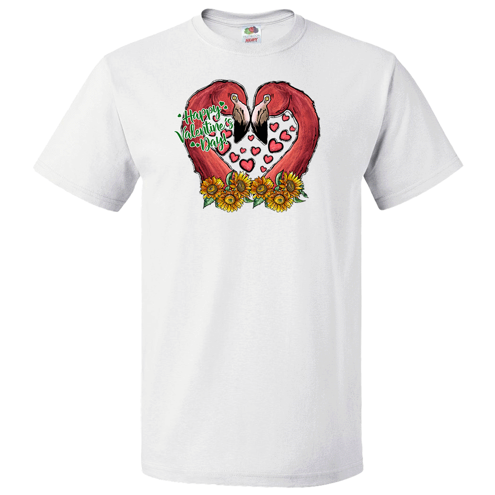 Short Sleeve T-Shirt: Valentines Day - "Happy Valentine's Day (Flamingos)" (V68) - FREE SHIPPING