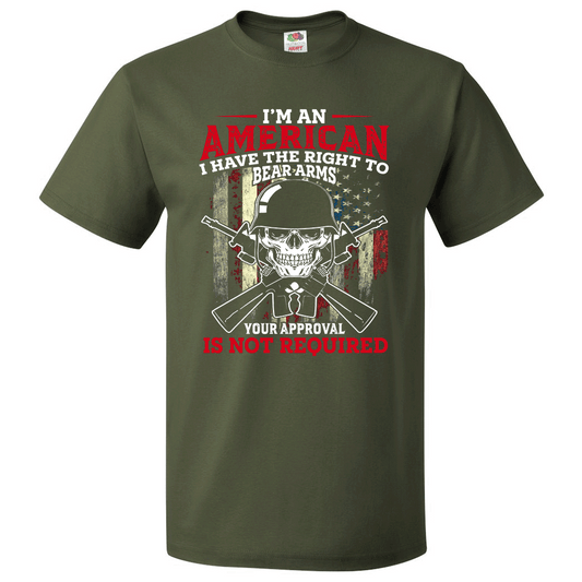 Short Sleeve T-Shirt: "I'm an American, I have the Right to Bear Arms" (P27) - FREE SHIPPING
