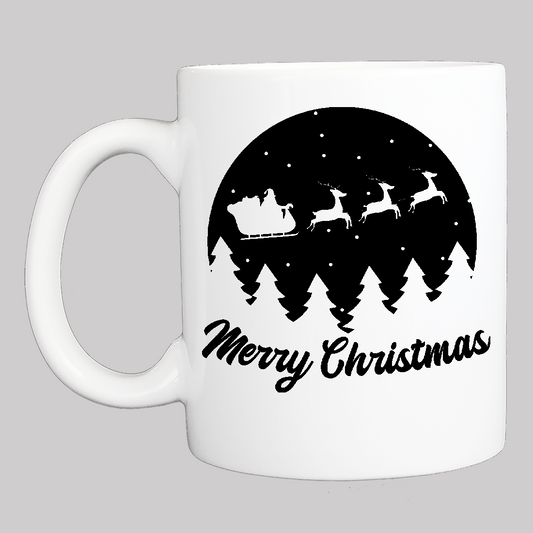Personalized Christmas Coffee Mug: Santa Sleigh "Merry Christmas" (12) FREE SHIPPING - 2 SIDED