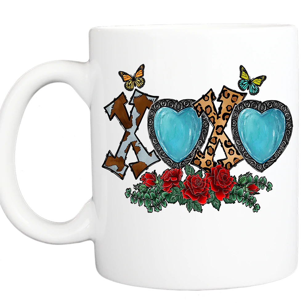 Personalized Valentine Coffee Mug: "XOXO" Roses - 11 or 15 Oz with Box - White - FREE SHIPPING