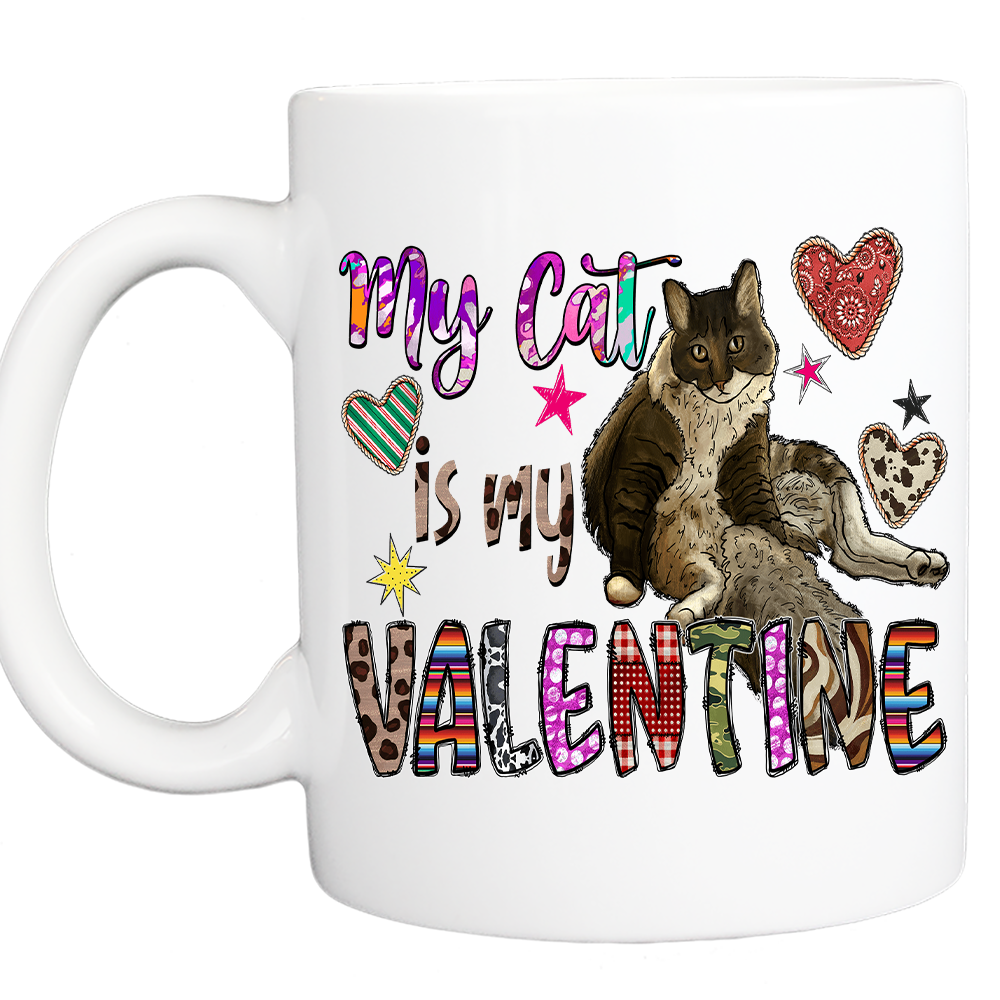 Personalized Valentine Coffee Mug: "My Cat Is My Valentine" - 11 or 15 Oz with Box - White - FREE SHIPPING