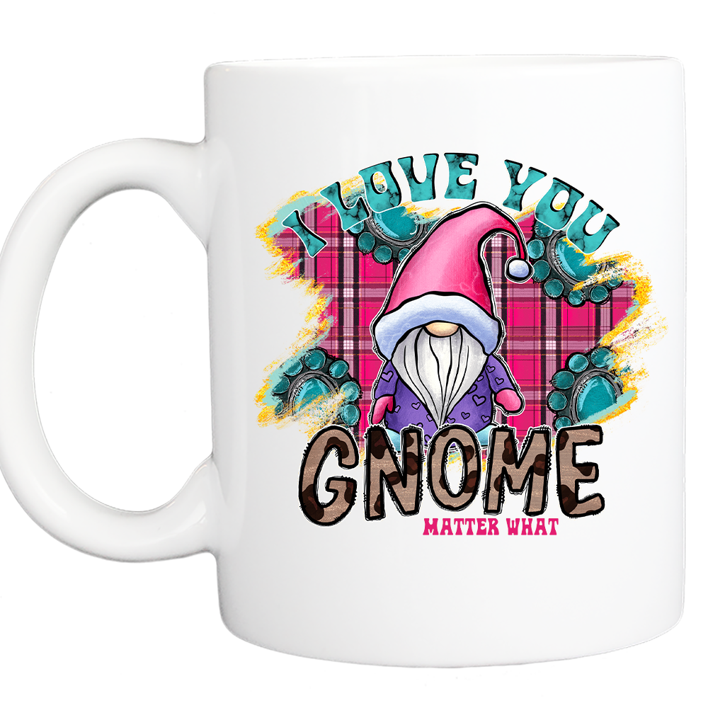 Personalized Valentine Coffee Mug: "I Love You Gnome Matter What" - 11 or 15 Oz with Box - White - FREE SHIPPING