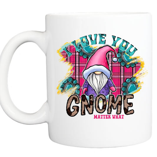 Personalized Valentine Coffee Mug: "I Love You Gnome Matter What" - 11 or 15 Oz with Box - White - FREE SHIPPING