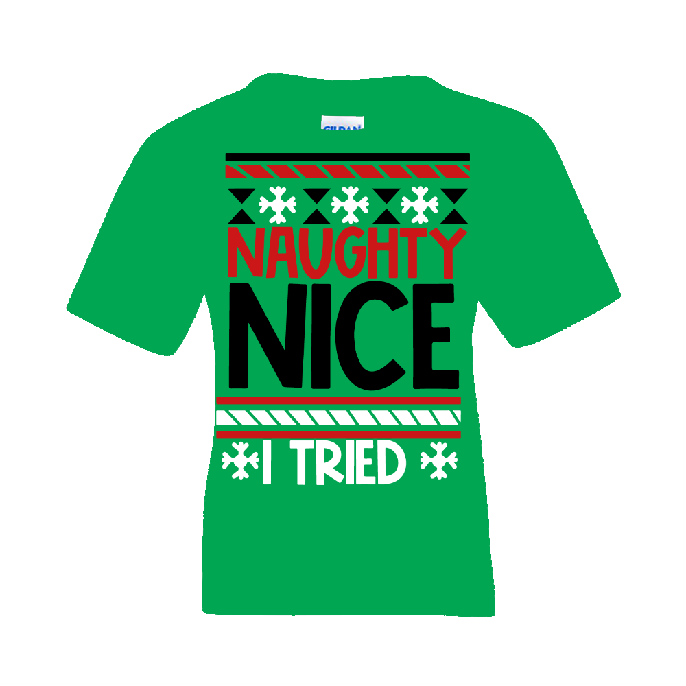 Christmas T-Shirt: Ugly "Naughty - Nice, I Tried" - FREE SHIPPING