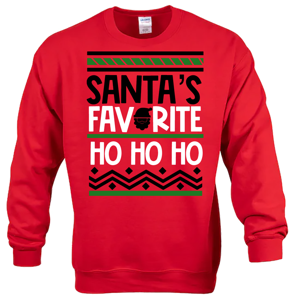 CREW SWEATSHIRT T-Shirt: "Ho Ho Ho I'm Santa's Favorite" - FREE SHIPPING Christmas