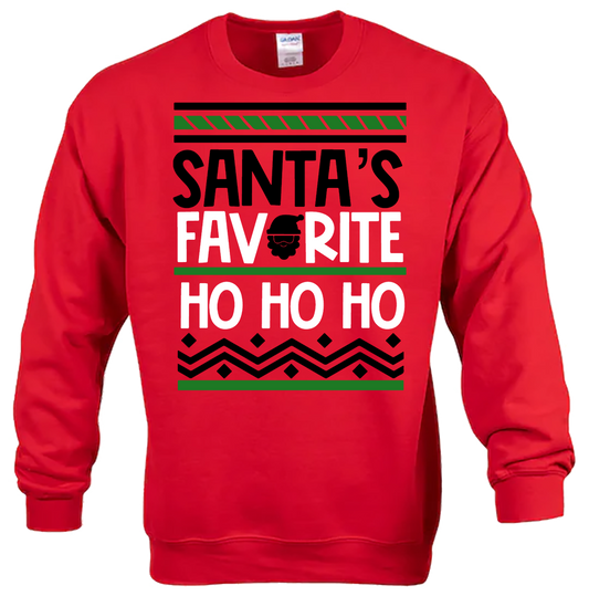 CREW SWEATSHIRT T-Shirt: "Ho Ho Ho I'm Santa's Favorite" - FREE SHIPPING Christmas