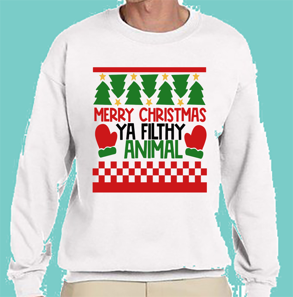 CREW SWEATSHIRT T-Shirt: "Merry Christmas you Filthy Animal" - SWEATER FREE SHIPPING