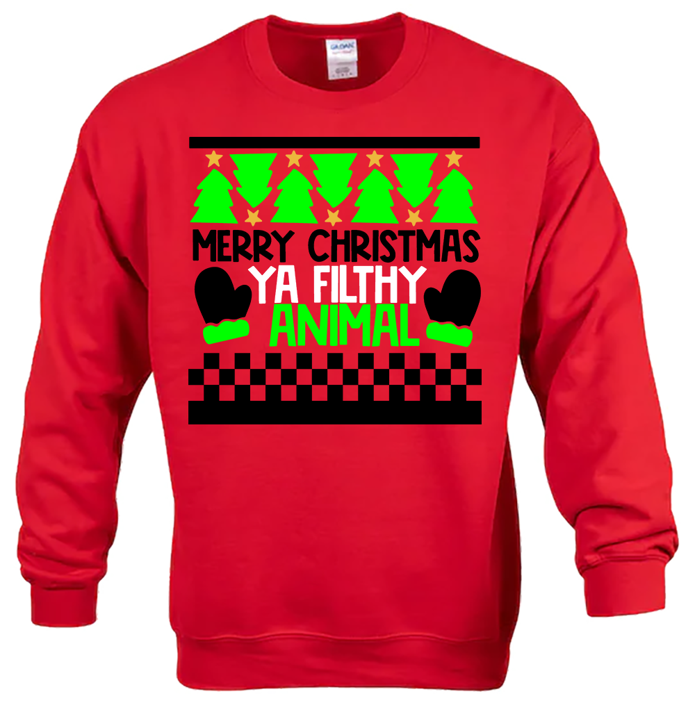 CREW SWEATSHIRT T-Shirt: "Merry Christmas you Filthy Animal" - SWEATER FREE SHIPPING