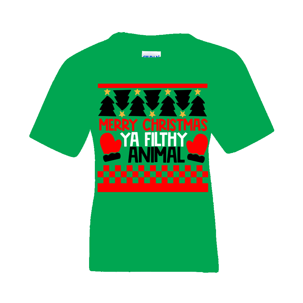 Christmas T-Shirt: Ugly "Merry Christmas You Filthy Animal" - FREE SHIPPING