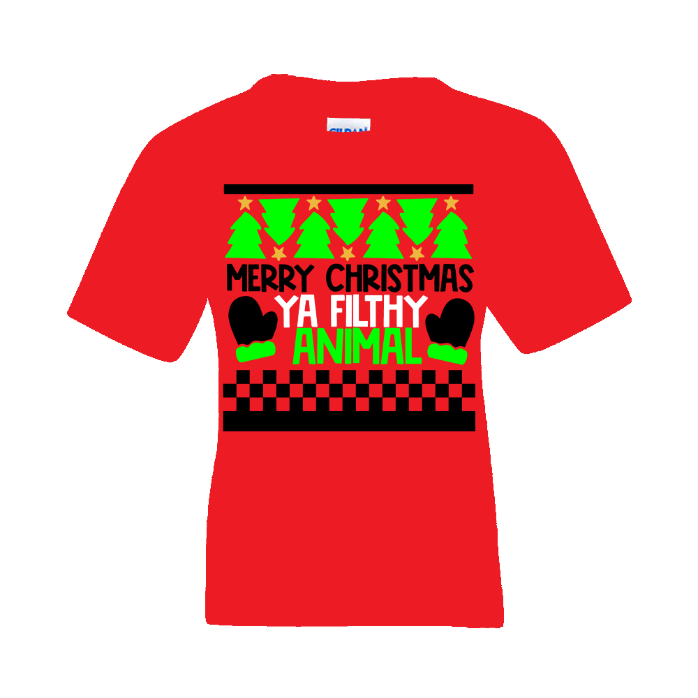 Christmas T-Shirt: Ugly "Merry Christmas You Filthy Animal" - FREE SHIPPING
