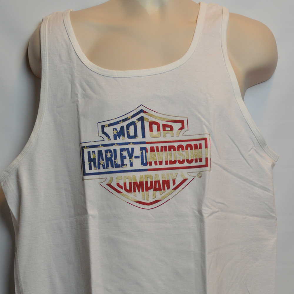 Tank Top: Harley Davidson Flag - Mens Tank - L - White - FREE SHIPPING