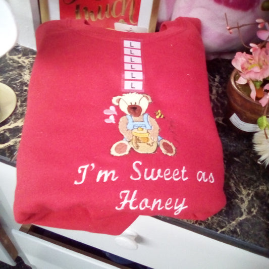 Embroidered Child's Sweatshirt: I'm as Sweet as Honey - LARGE