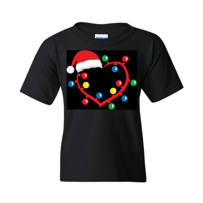 Christmas T-Shirt: Santa Hat on Heart and Lights (3) - FREE SHIPPING