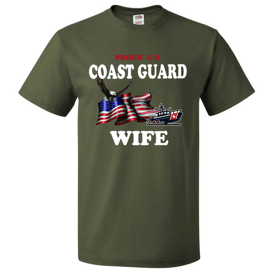 Short Sleeve T-Shirt: "Proud U.S. Coast Guard Wife" (CWIF) - FREE SHIPPING
