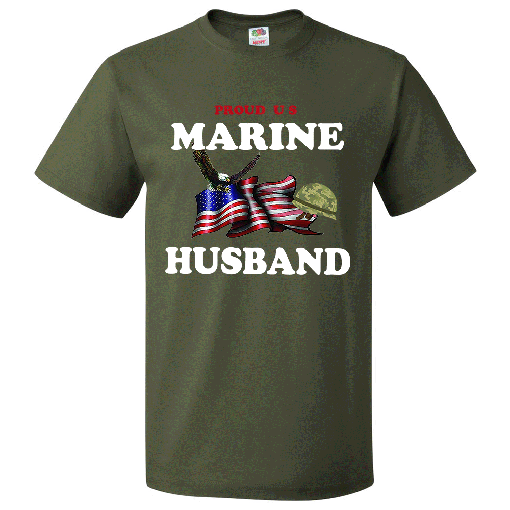 Short Sleeve T-Shirt: "Proud U.S. Marine Husband" (MHUS) - FREE SHIPPING