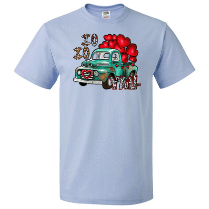 Short Sleeve T-Shirt: Valentines Day - "XOXO Y'all (Truck)" (V02) - FREE SHIPPING