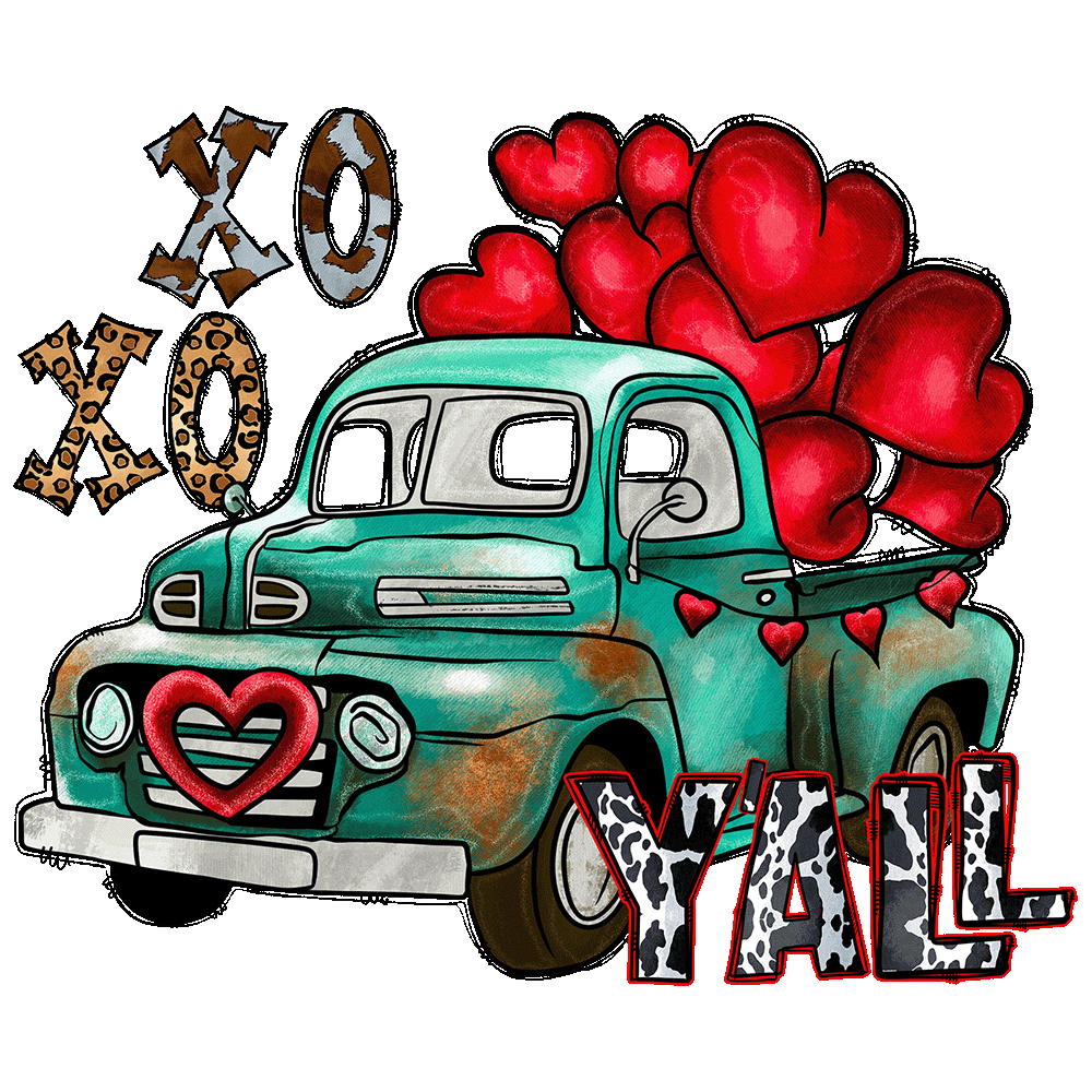 Short Sleeve T-Shirt: Valentines Day - "XOXO Y'all (Truck)" (V02) - FREE SHIPPING