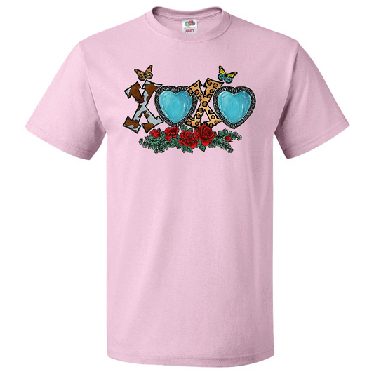 Short Sleeve T-Shirt: Valentines Day - "XOXO (Hearts and Roses)" (V14) - FREE SHIPPING