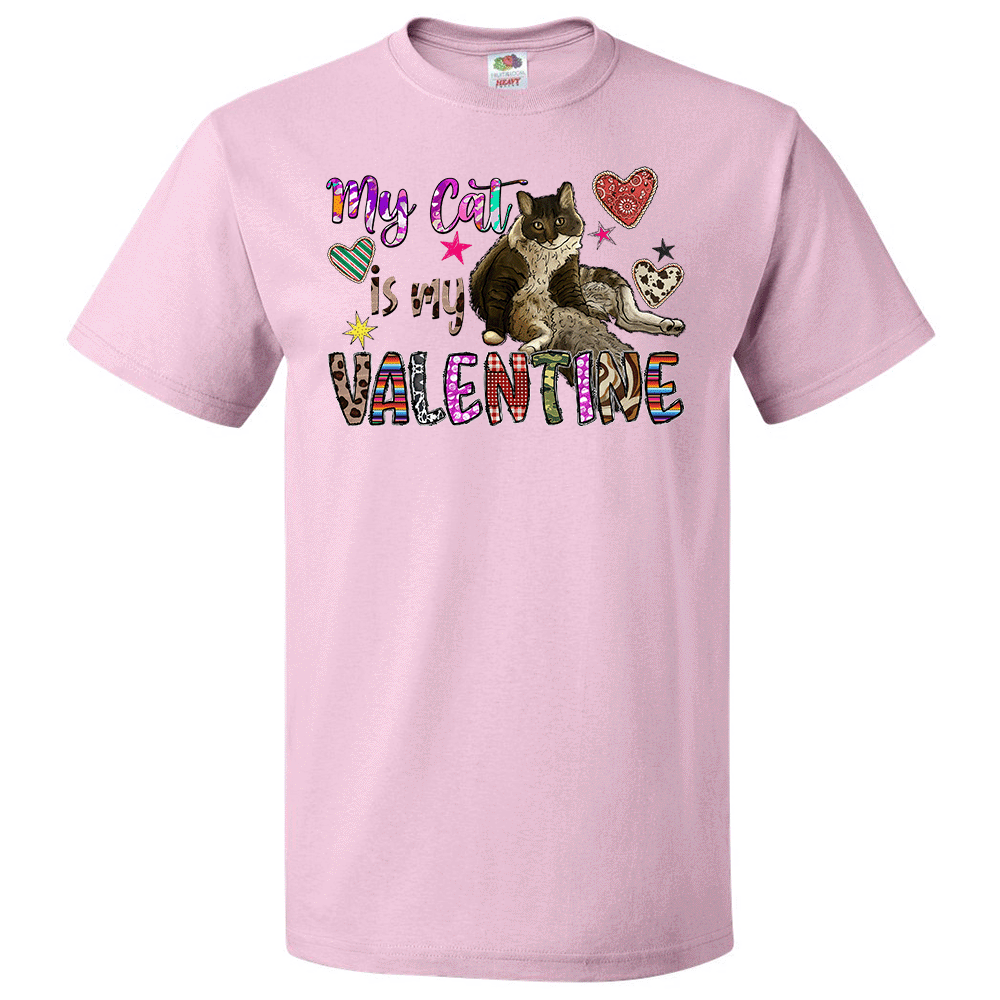 Short Sleeve T-Shirt: Valentines Day - "My Cat Is My Valentine" (V32) - FREE SHIPPING