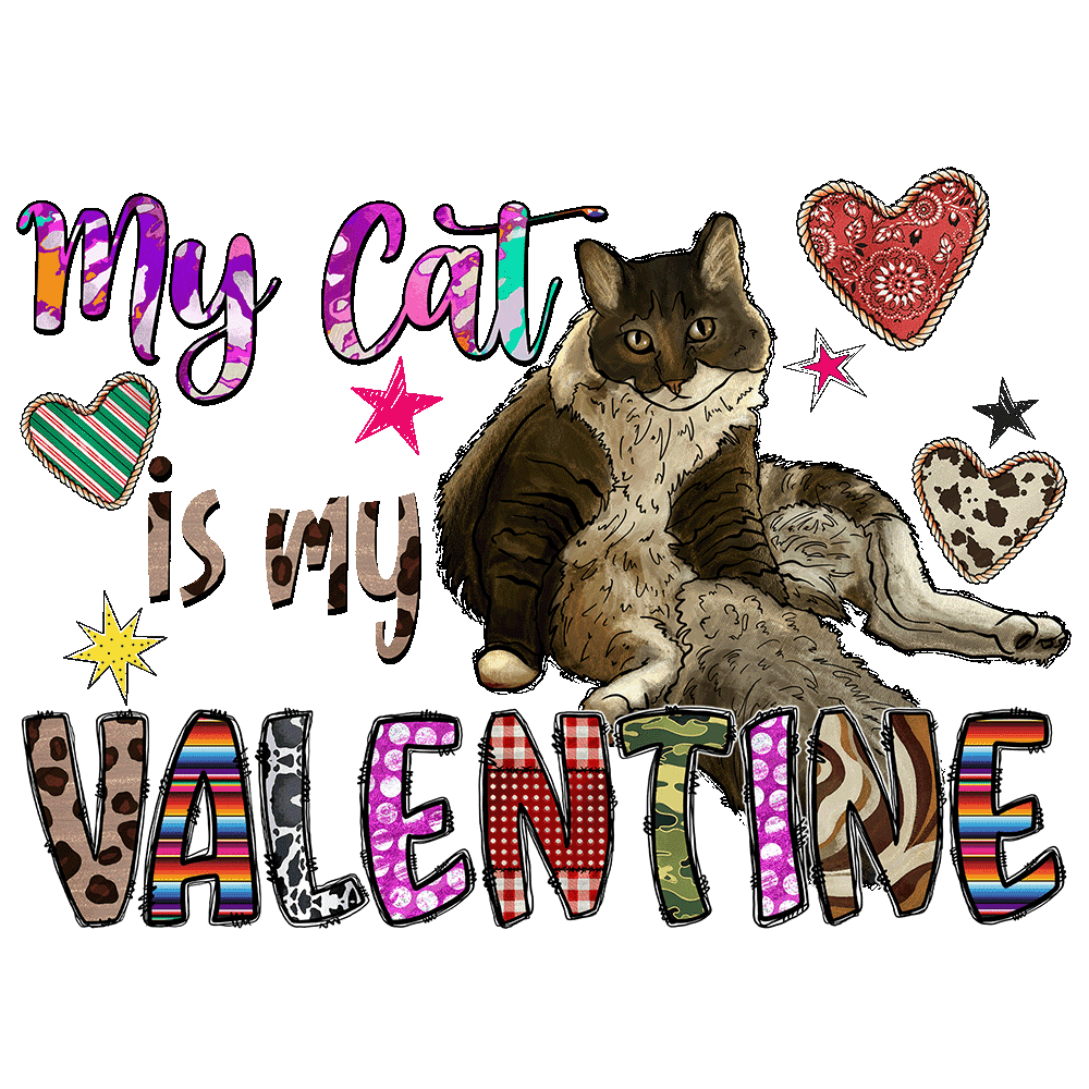 Short Sleeve T-Shirt: Valentines Day - "My Cat Is My Valentine" (V32) - FREE SHIPPING