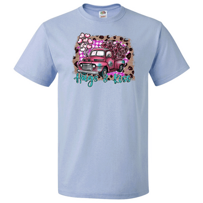 Short Sleeve T-Shirt: Valentines Day - "Hugs and Kisses (Truck)" (V63) - FREE SHIPPING