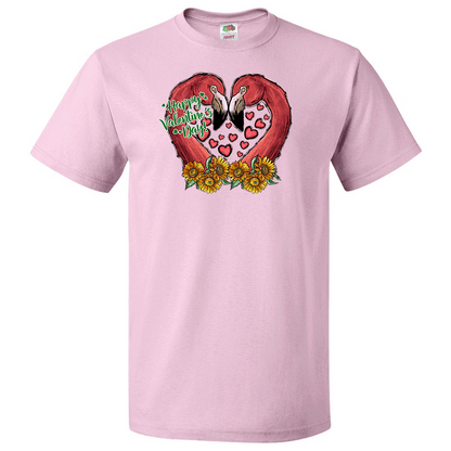 Short Sleeve T-Shirt: Valentines Day - "Happy Valentine's Day (Flamingos)" (V68) - FREE SHIPPING