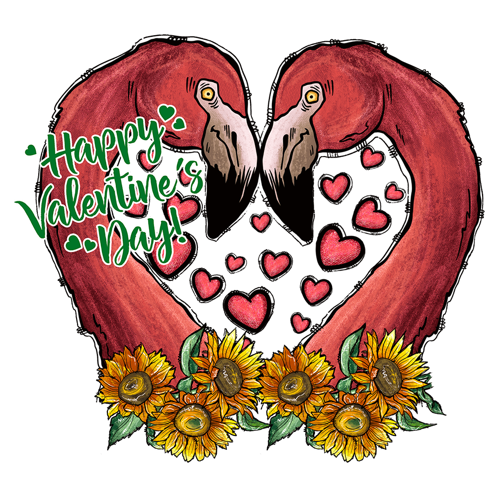 Short Sleeve T-Shirt: Valentines Day - "Happy Valentine's Day (Flamingos)" (V68) - FREE SHIPPING