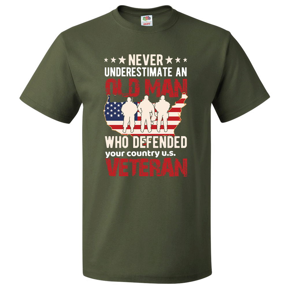 Short Sleeve T-Shirt: "Never Underestimate an Old Man Who Defended Your Country - U.S. Veteran" (P05) - FREE SHIPPING