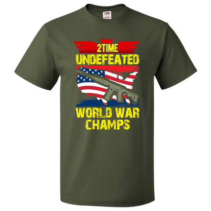 Short Sleeve T-Shirt: "2 Time Undefeated World War Champs" (P13) - FREE SHIPPING