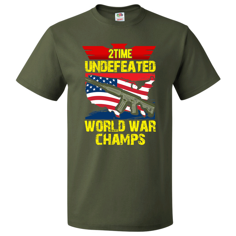Short Sleeve T-Shirt: "2 Time Undefeated World War Champs" (P13) - FREE SHIPPING