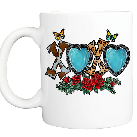 Personalized Valentine Coffee Mug: "XOXO" Roses - 11 or 15 Oz with Box - White - FREE SHIPPING