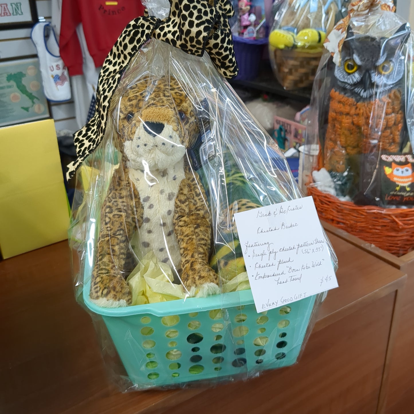 Gift Basket: Cheetah Stuffed Animal and Blanket (In-Store Pick-Up Only)