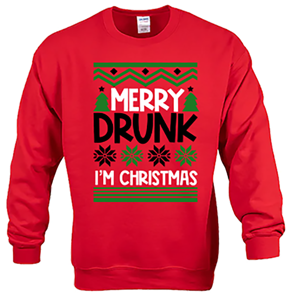 CREW SWEATSHIRT T-Shirt: "Merry Drunk I'm Christmas" - FREE SHIPPING