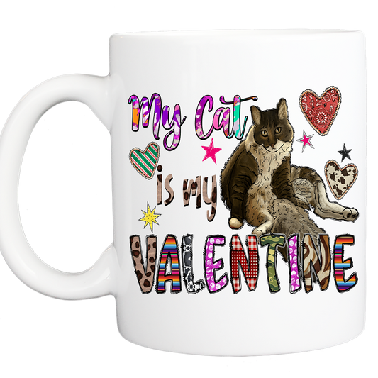 Personalized Valentine Coffee Mug:,   "My Cat is my Valentine" 11 or 15 oz WITH BOX - White - FREE SHIPPING