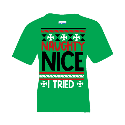 Christmas T-Shirt: Ugly "Naughty - Nice, I Tried" - FREE SHIPPING