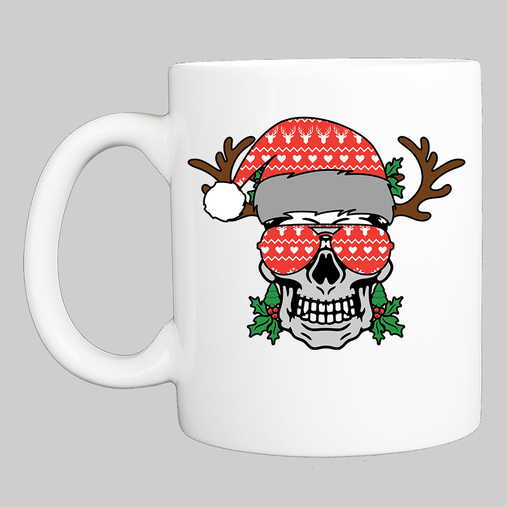Personalized Christmas Coffee Mugs- CHRISTMAS SKULL    FREE SHIPPING 2 Sided