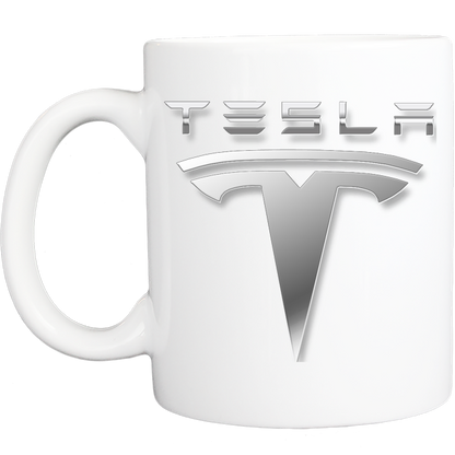 Coffee Mug: Tesla Logo - White - FREE SHIPPING
