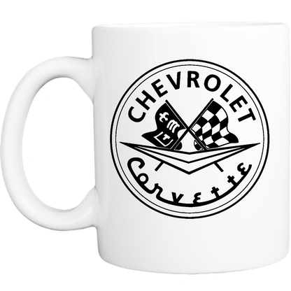 Coffee Mug: Vintage Corvette Logo - White - FREE SHIPPING